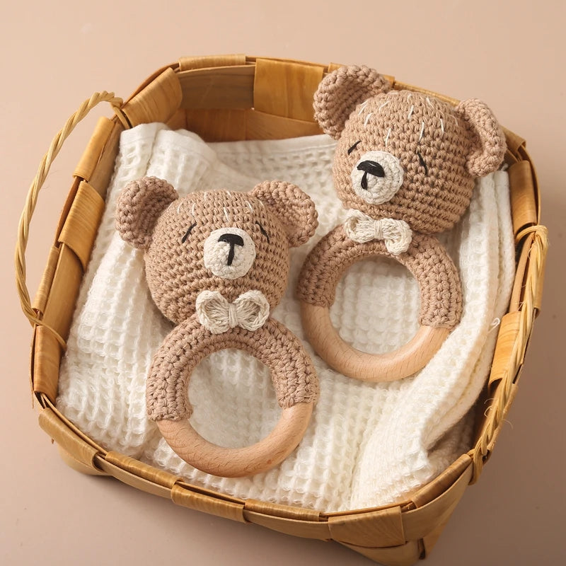 Crochet Bear Baby Rattle Teether Toy for 0 to 12 Months