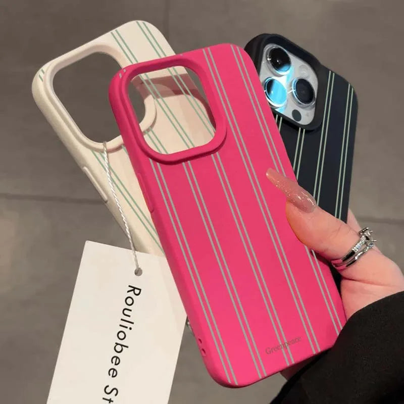 Green Stripe Lichee Pattern Silicone iPhone Case