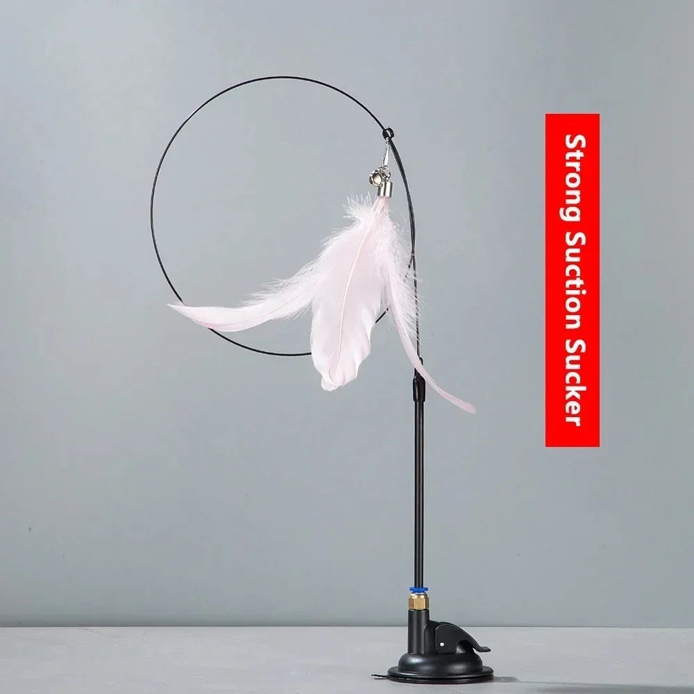 Cat Feather Teaser Toy with Bell and Suction Cup