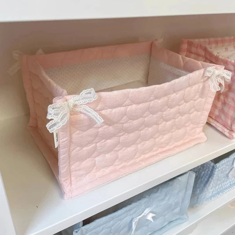 Lace Flower Quilted Square Storage Basket Desktop Organizer Home Decor Basket