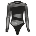 Women Mesh Jumpsuit Long Sleeve Cut Out O Neck Slim Fit Clubwear Bodysuit