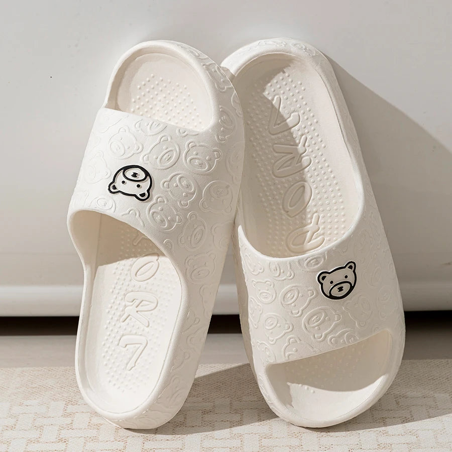 Cute Bear EVA Slippers Women Anti Slip Bathroom Slides Soft Comfortable Indoor Outdoor Summer Sandals