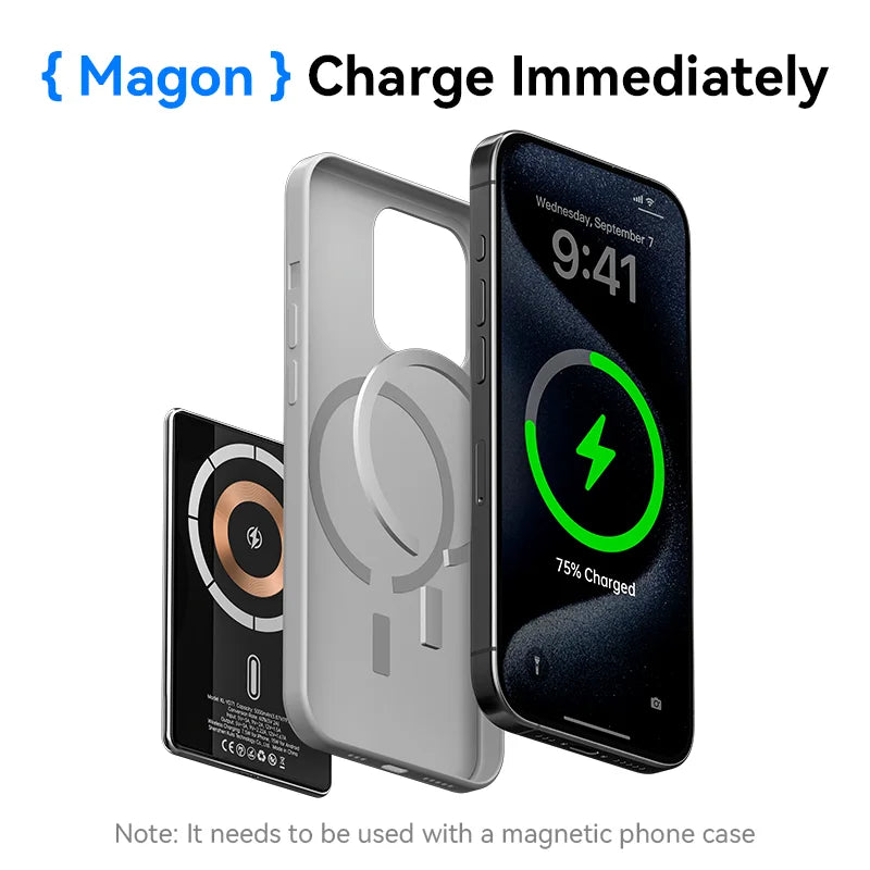 Power Bank 5000mAh Wireless Charger 20W Fast Charging Ultra Thin External Battery for iPhone 17 16 MagSafe
