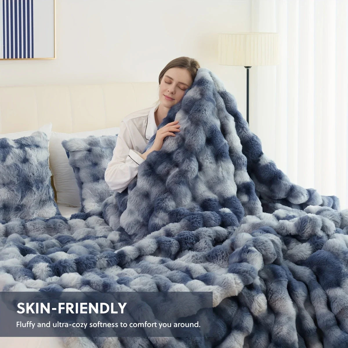 Faux Rabbit Fleece Blanket Soft Warm Throw Bedroom Living Room Dorm Cozy Blanket