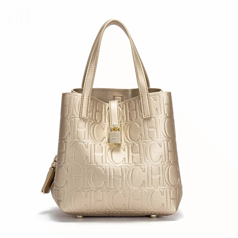 Women Steel Embossed Tote Bag Handheld Mother Shopping Bag Large Capacity