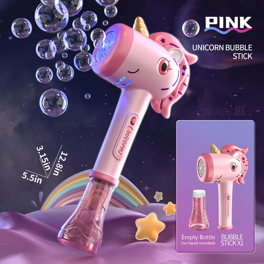 Unicorn Bubble Gun Electric Bubble Machine with Lights Automatic Soap Blower Toy for Kids Party Outdoor Fun