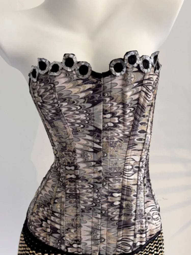 Women Floral Corset Cami Top Sweetheart Neck Irregular Hem Summer Bustier Top