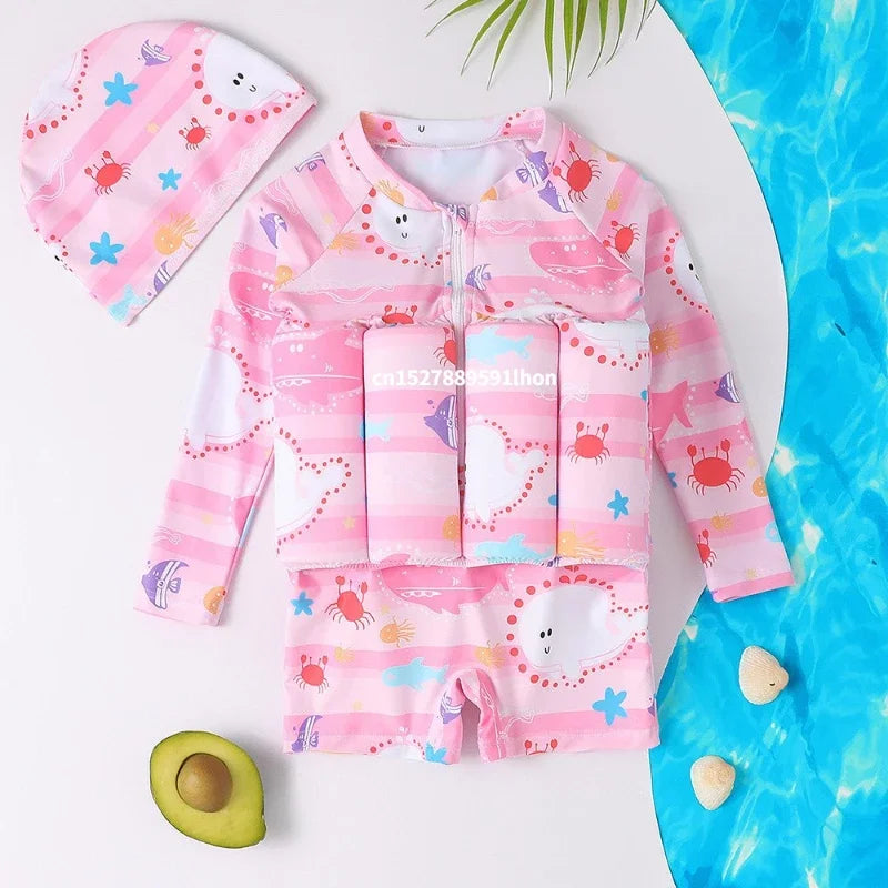 Kids Buoyancy Swimsuit Cartoon Print Floating One Piece Swimwear