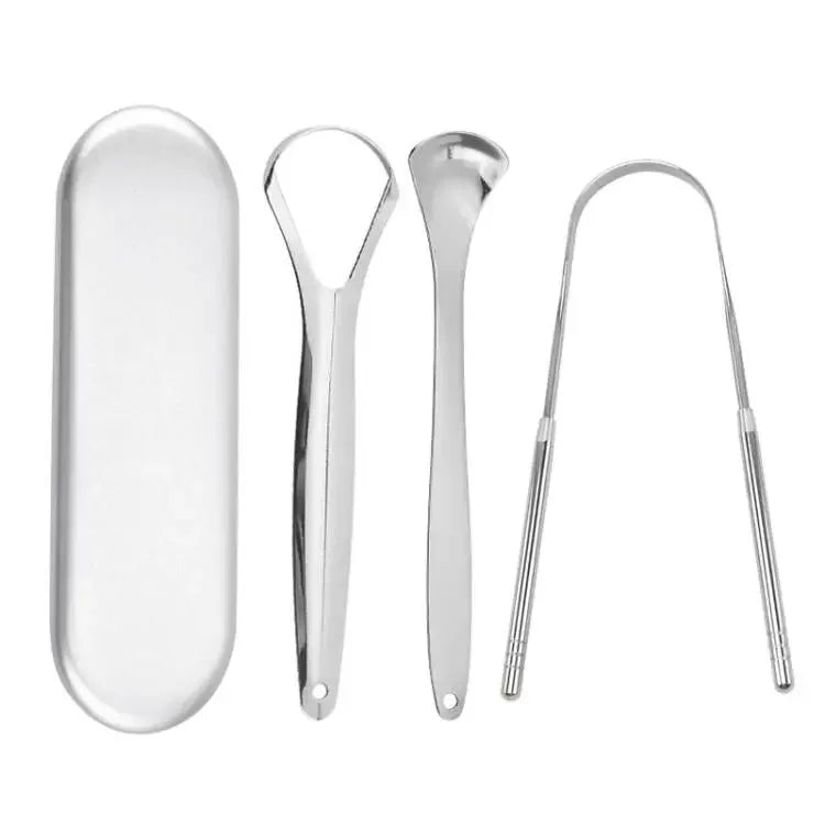 Metal Tongue Scraper Stainless Steel Cleaner Portable Oral Hygiene Tool 1-3pcs