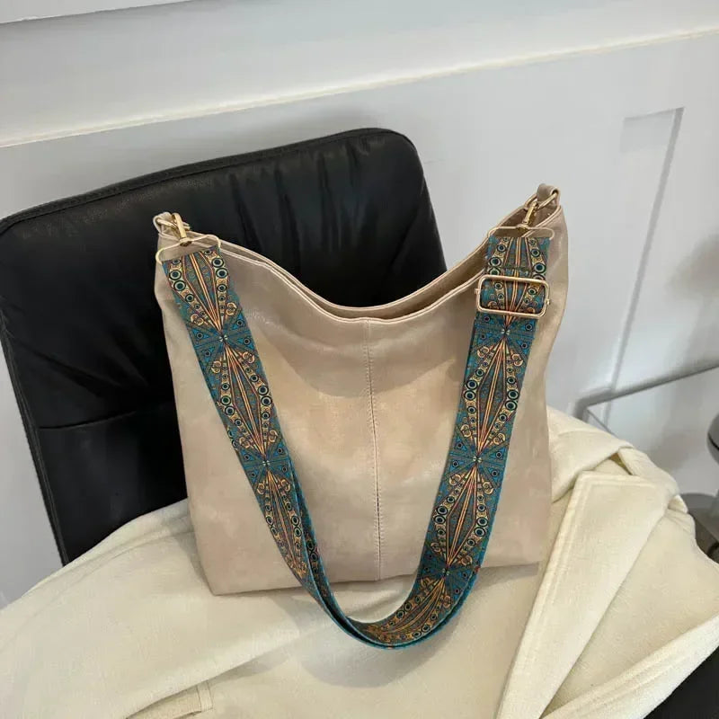 Vintage PU Leather Bucket Bag Large Capacity Shoulder Crossbody Handbag