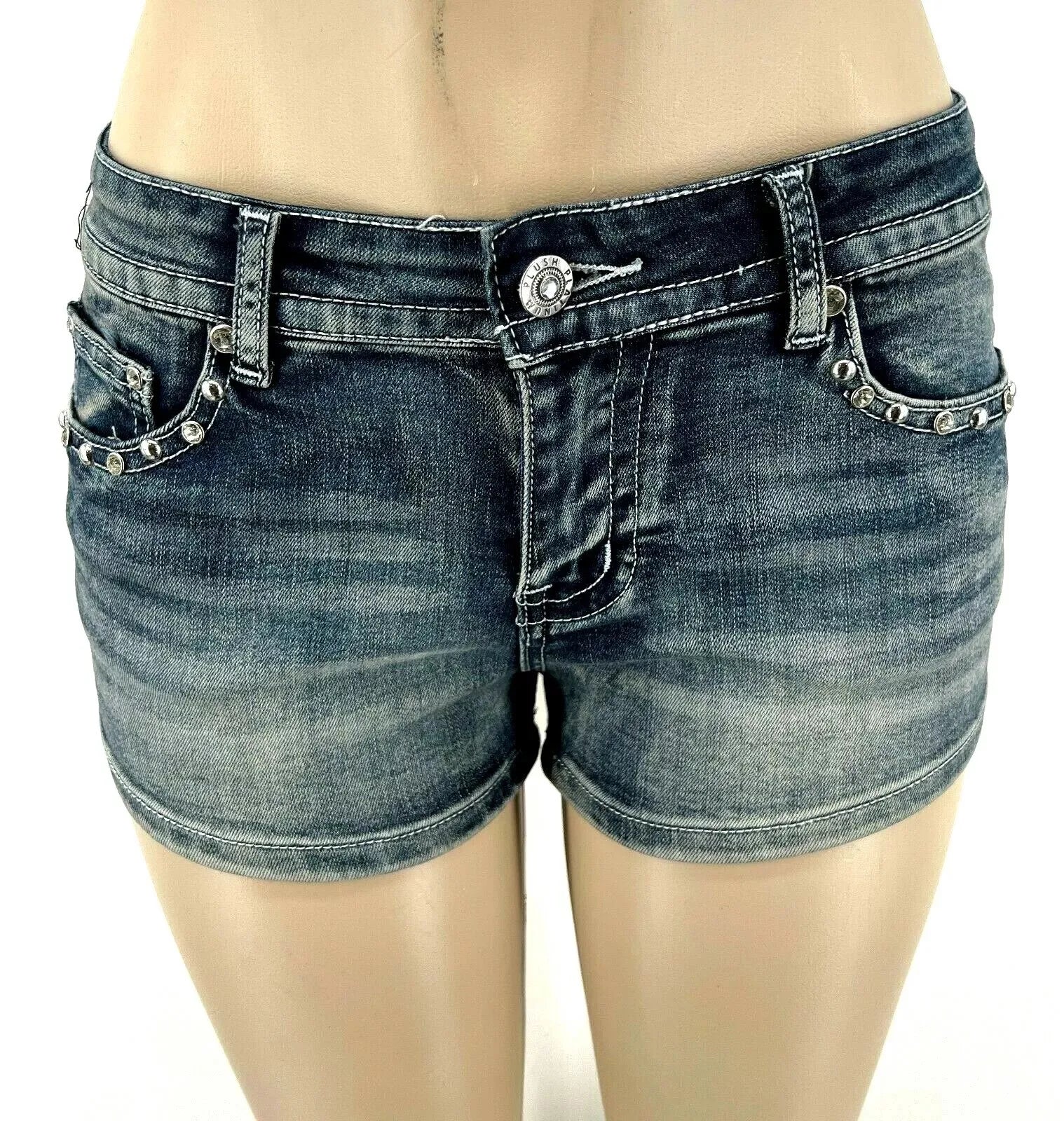 Women Y2K Low Waist Denim Shorts Wing Rivet Gothic Vintage Hot Girl Mini Shorts