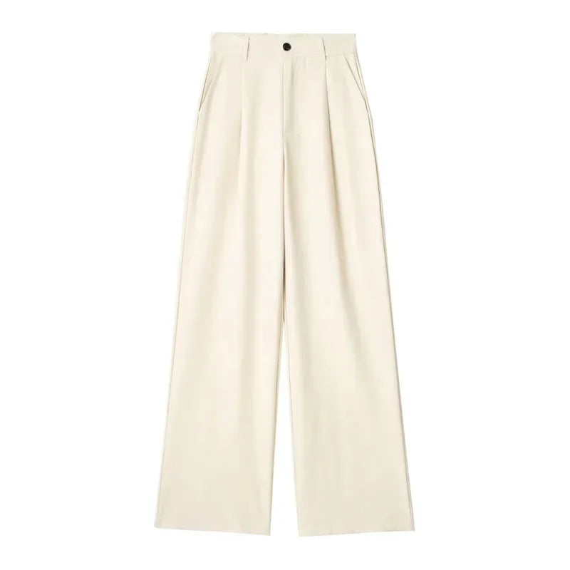 Women High Waist Striped Wide Leg Suit Pants Office Casual Trousers