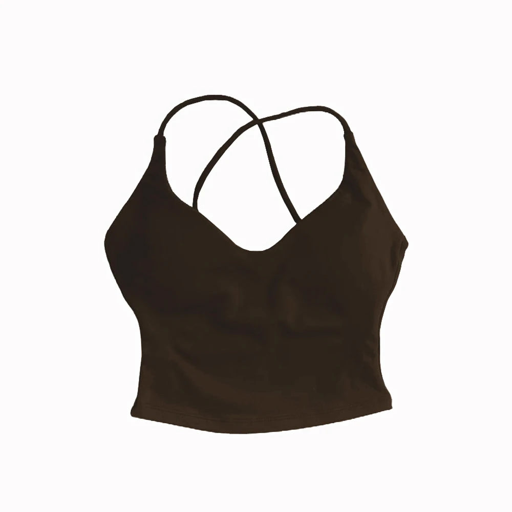 Women Strappy Sports Bra High Support Cross Back Yoga Gym Tank Top