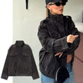 Women Suede Bomber Jacket Loose Fit Long Sleeve Coat Streetwear Outwear 2025