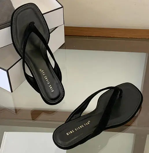 Women Square Toe Flip Flops Low Heel Beach Mules Casual Summer Sandals