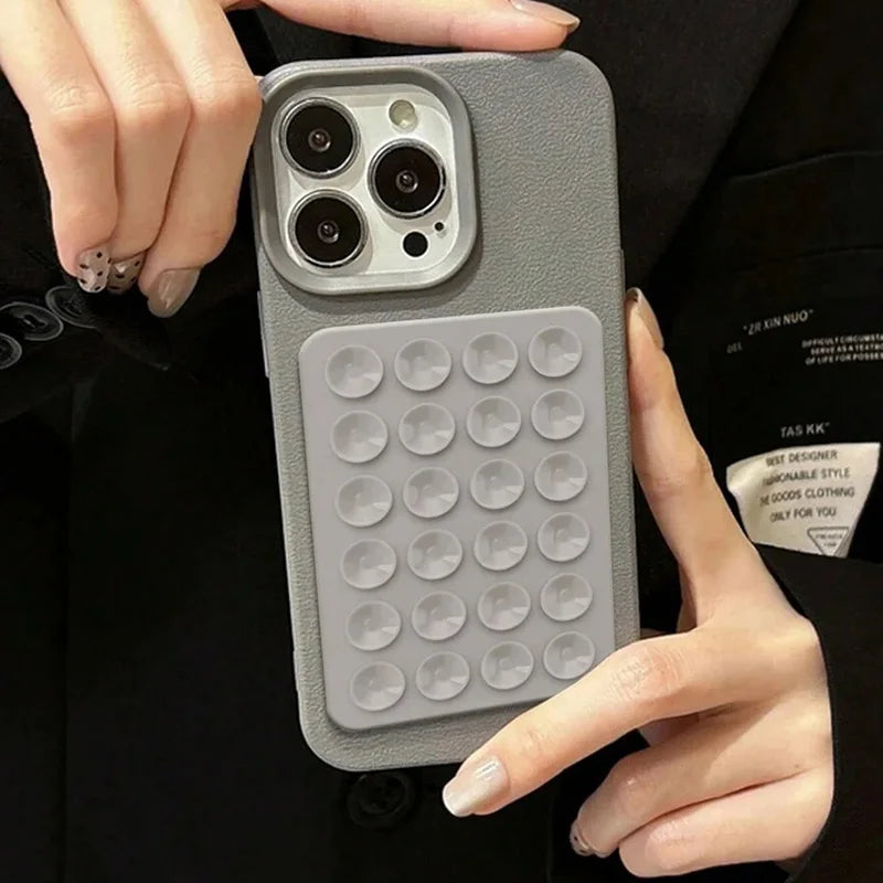 3D Suction Cup Stand Litchi Pattern iPhone Case