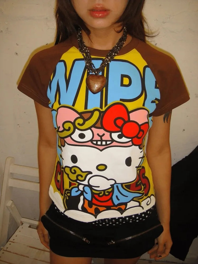 Y2K Hello Kitty Cartoon Printed Cute Short T Shirt