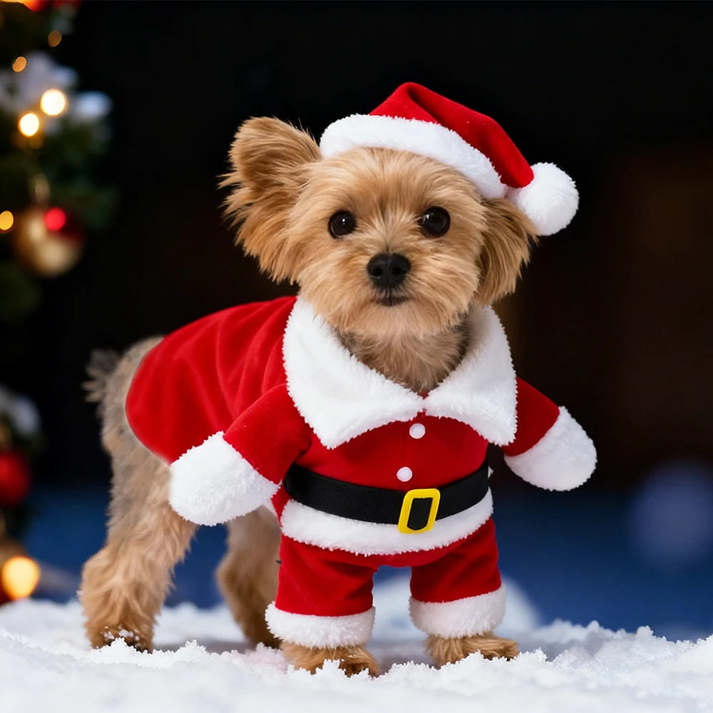 Small Dog Christmas Santa Costume Cute Pet Jumpsuit for Cats and Yorkies