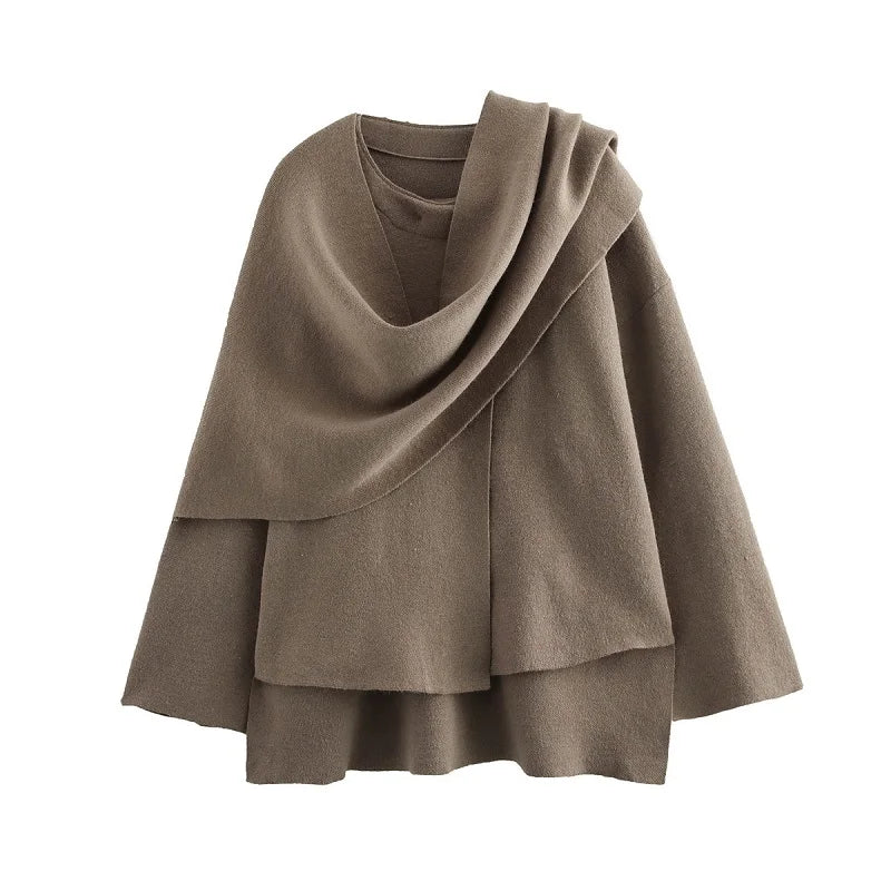 Women Plush Padded Coat Asymmetric Scarf Long Sleeve Winter Jacket