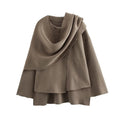 Women Plush Padded Coat Asymmetric Scarf Long Sleeve Winter Jacket