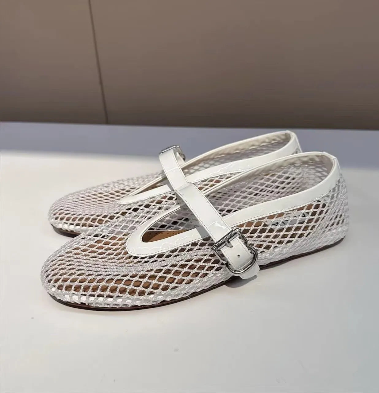 Women Fishnet Ballet Flats Mary Jane Shoes Spring 2026 Casual Flats