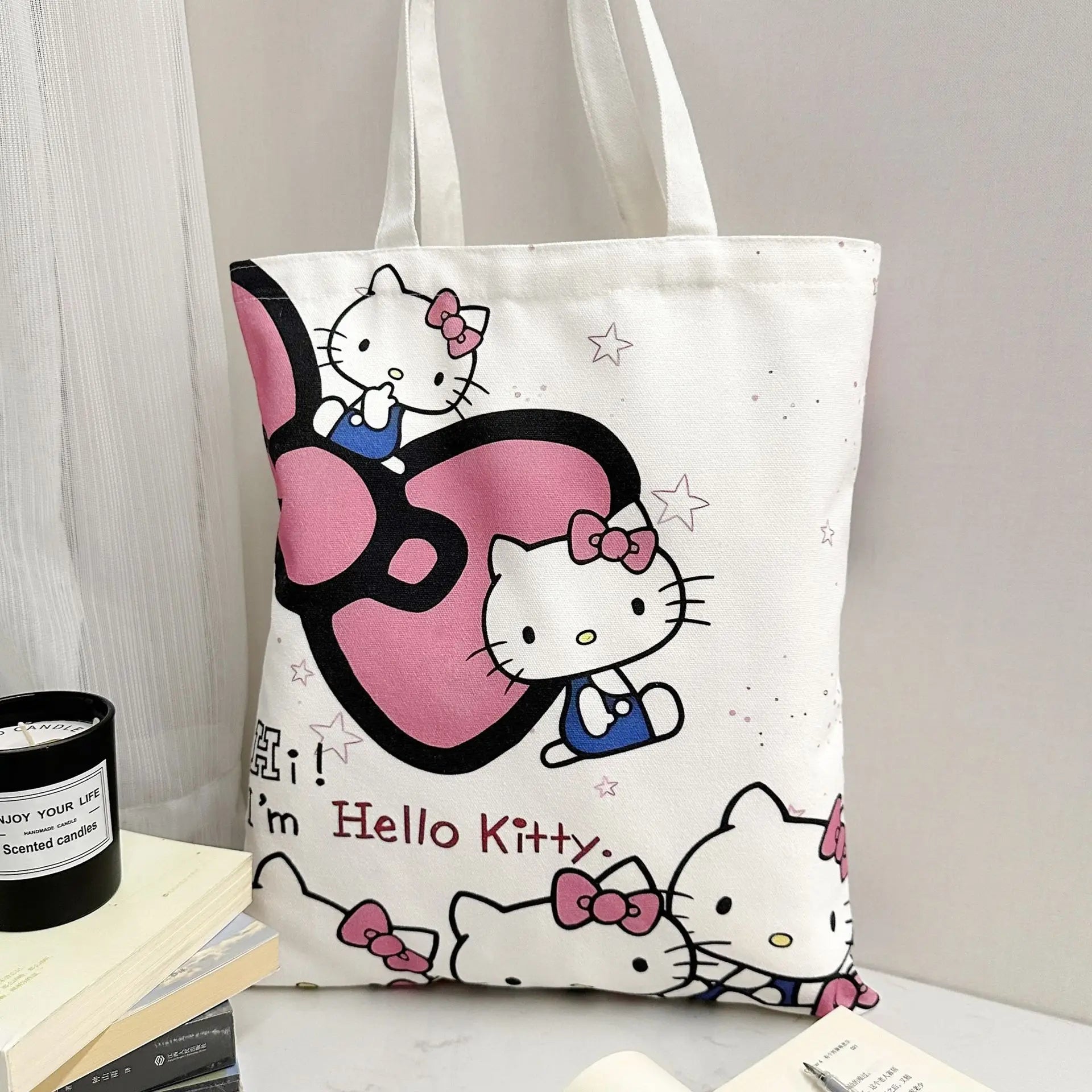 Hello Kitty Large Capacity Canvas Shoulder Handbag Cartoon Commuter Satchel