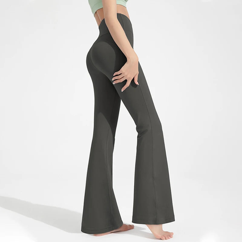Women High Waisted Bell Bottom Yoga Pants Waist Cinching Fitness Leggings
