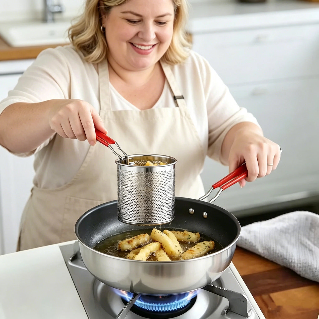 Stainless Steel Deep Frying Pot with Strainer Tempura Fryer Pan