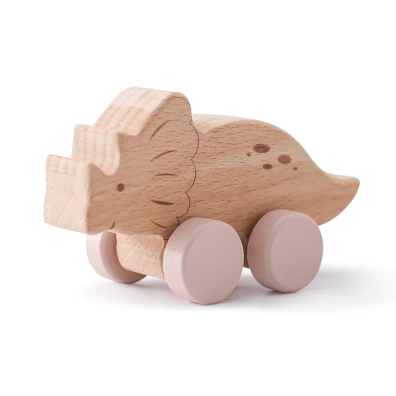 Wooden Dinosaur Baby Car Teether Montessori Toy
