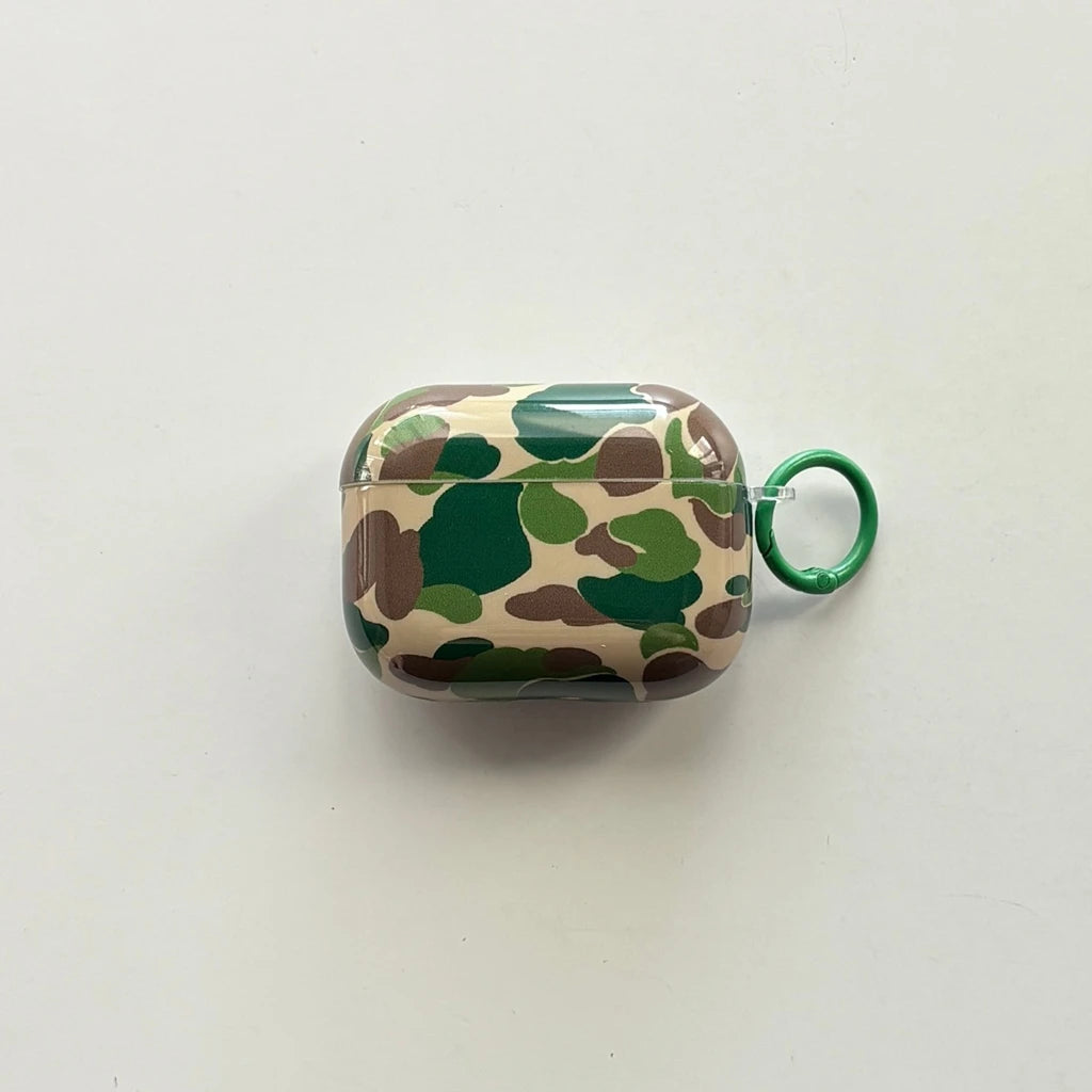 Camouflage Color Collision Stylish AirPods Earphone Case Cover with Hook