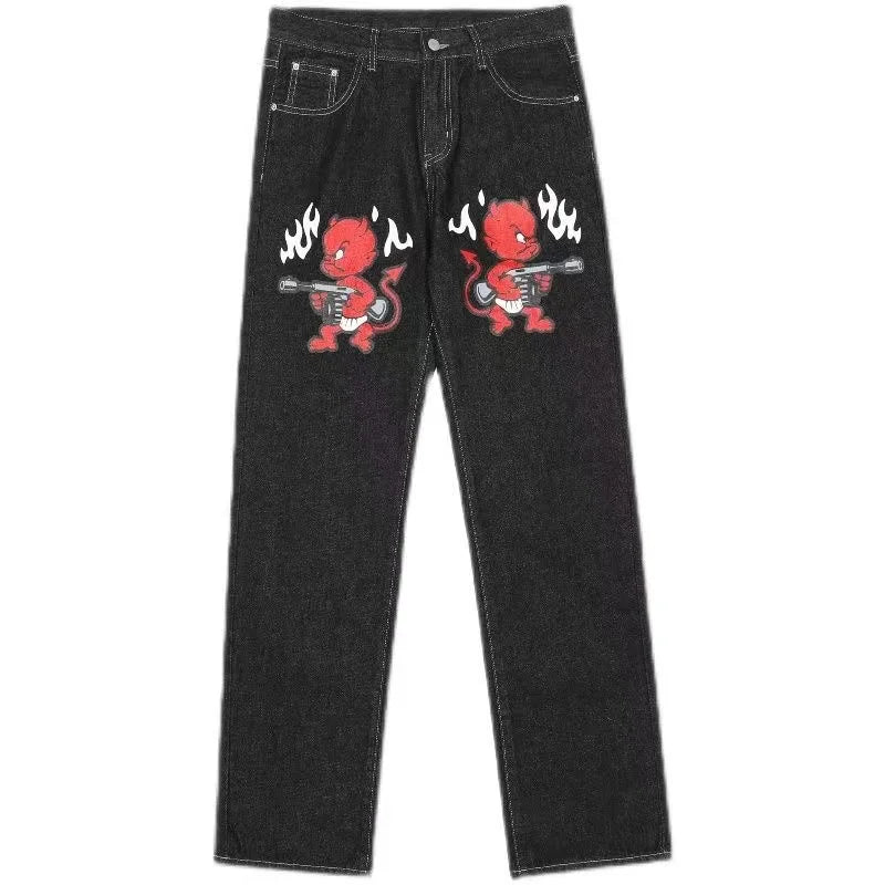 Y2K Cherry Blossom Embroidered Baggy Jeans Vintage Straight Denim Pants