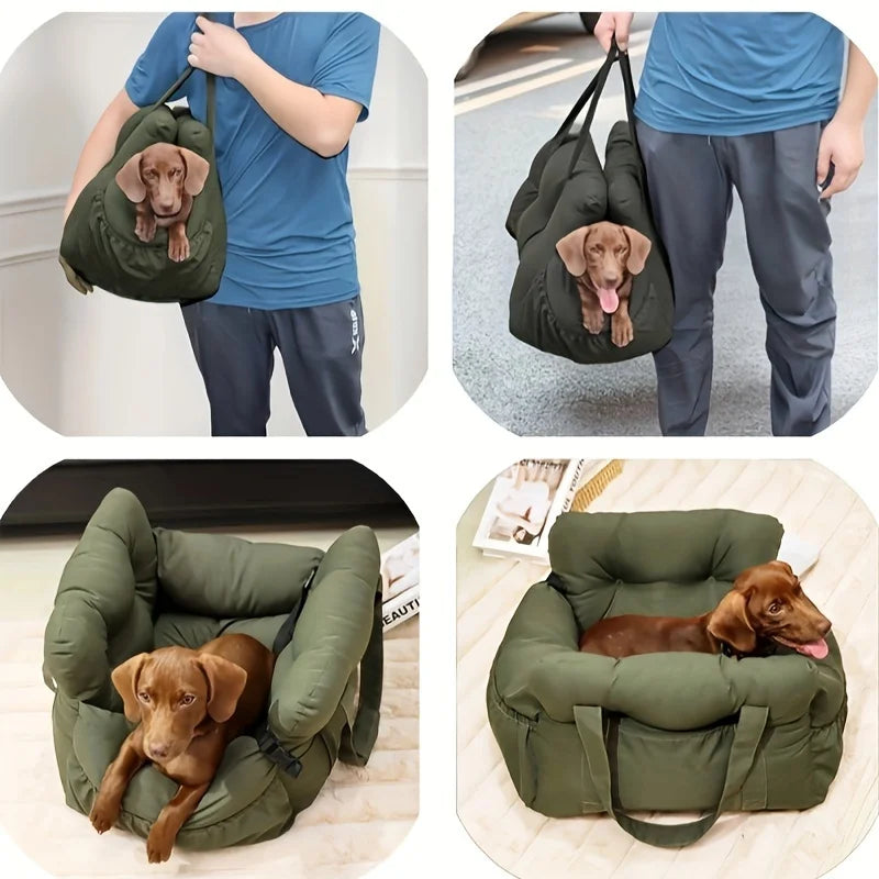 Dog Car Seat Bed with Safety Belt Non Slip Washable Travel Carrier for Small Dogs
