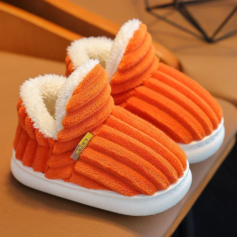 Kids Winter Plush Slippers Non-Slip Soft Sole Warm Indoor Shoes for Boys Girls Cozy Cotton House Shoes