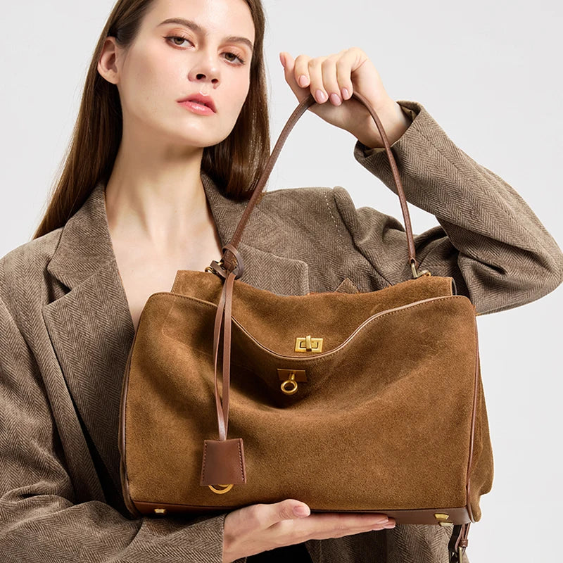 Women Suede Leather Tote Bag Large Capacity Shoulder Handbag