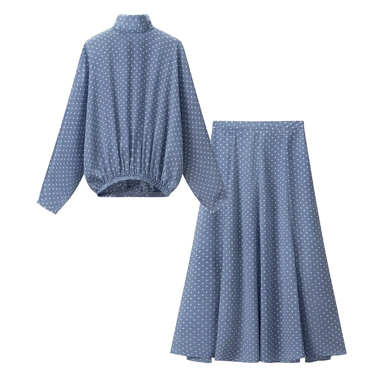 Women Polka Dot Blouse Skirt Set