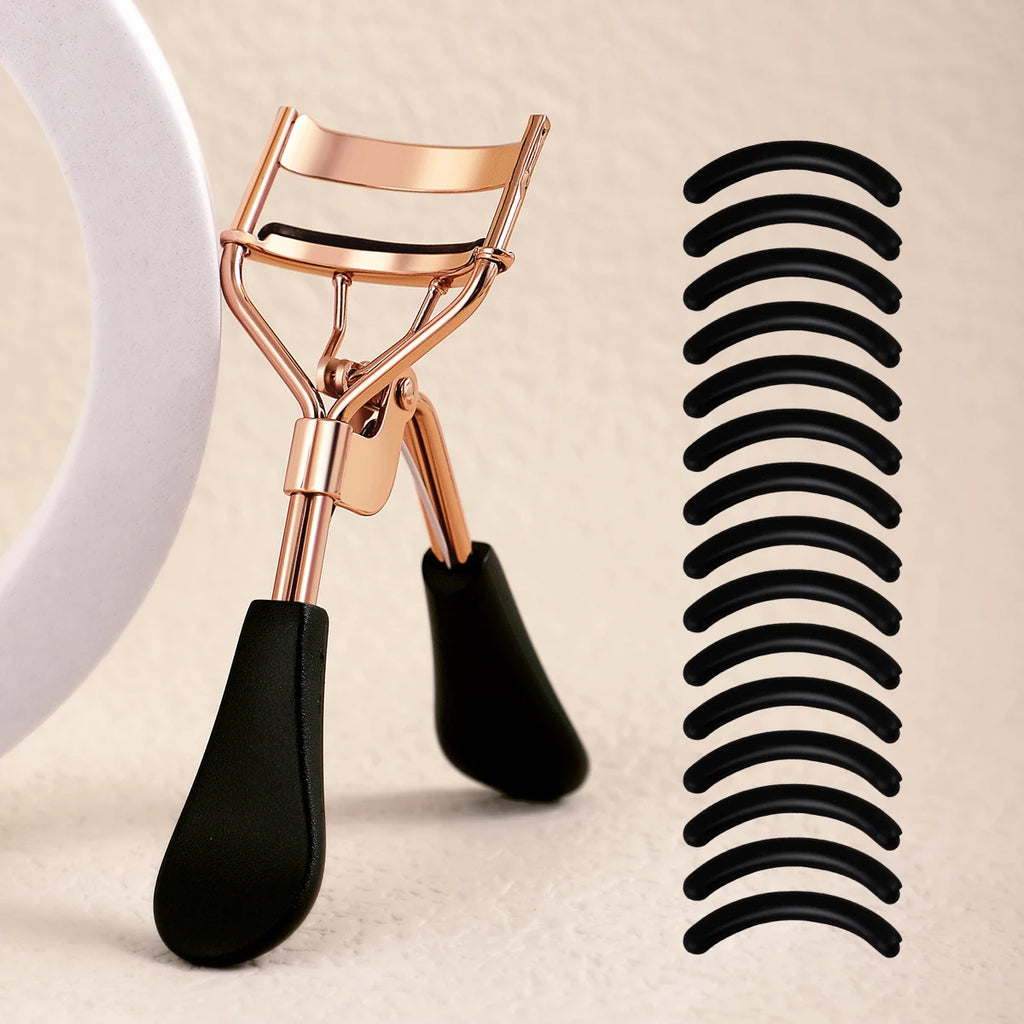 Eyelash Curler Portable Stainless Steel 15 Silicone Pads Lash Curling Tool Extensions