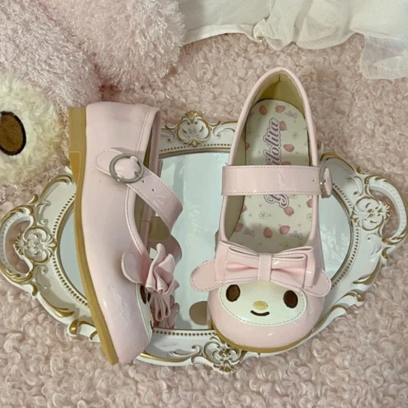 Girls Pink Kawaii Lolita Princess Shoes Round Toe Flat Shoes