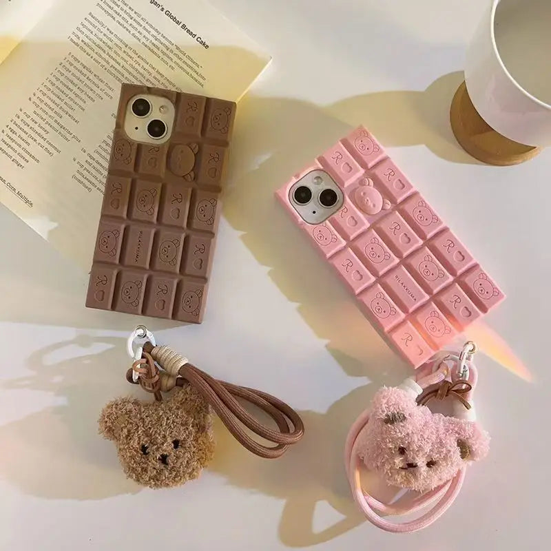 3D Chocolate Rilakkuma Cute Bear Wrist Strap iPhone Case