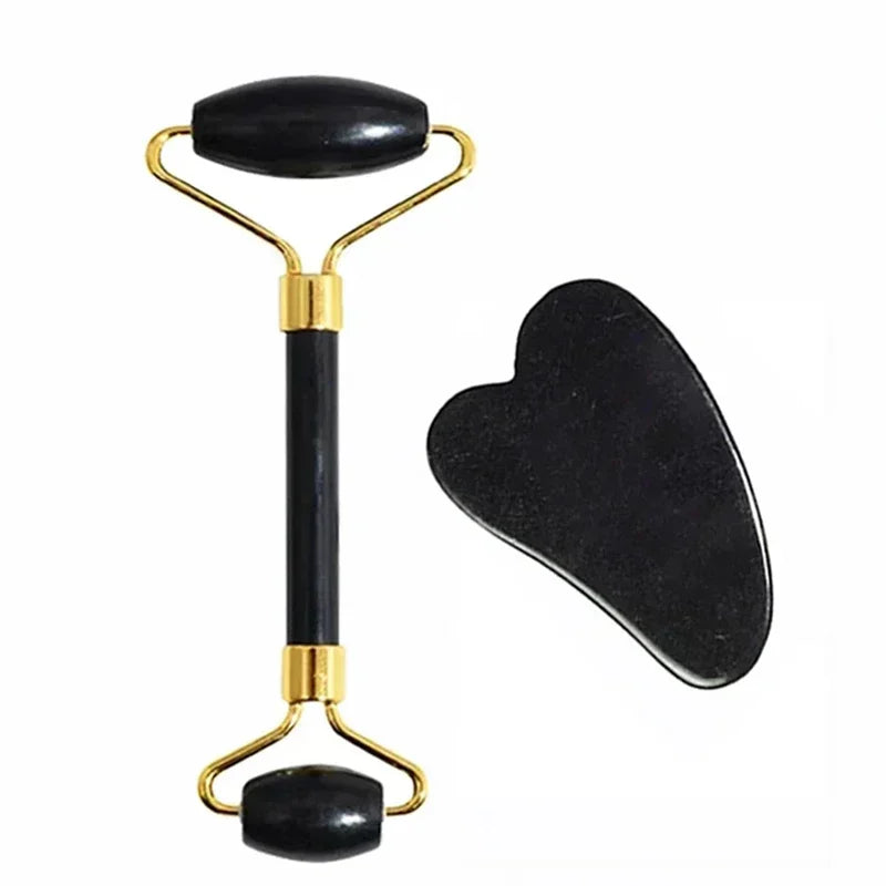 Natural Jade Roller Gua Sha Face Neck Massager Stone Spa Lifting Tool Set