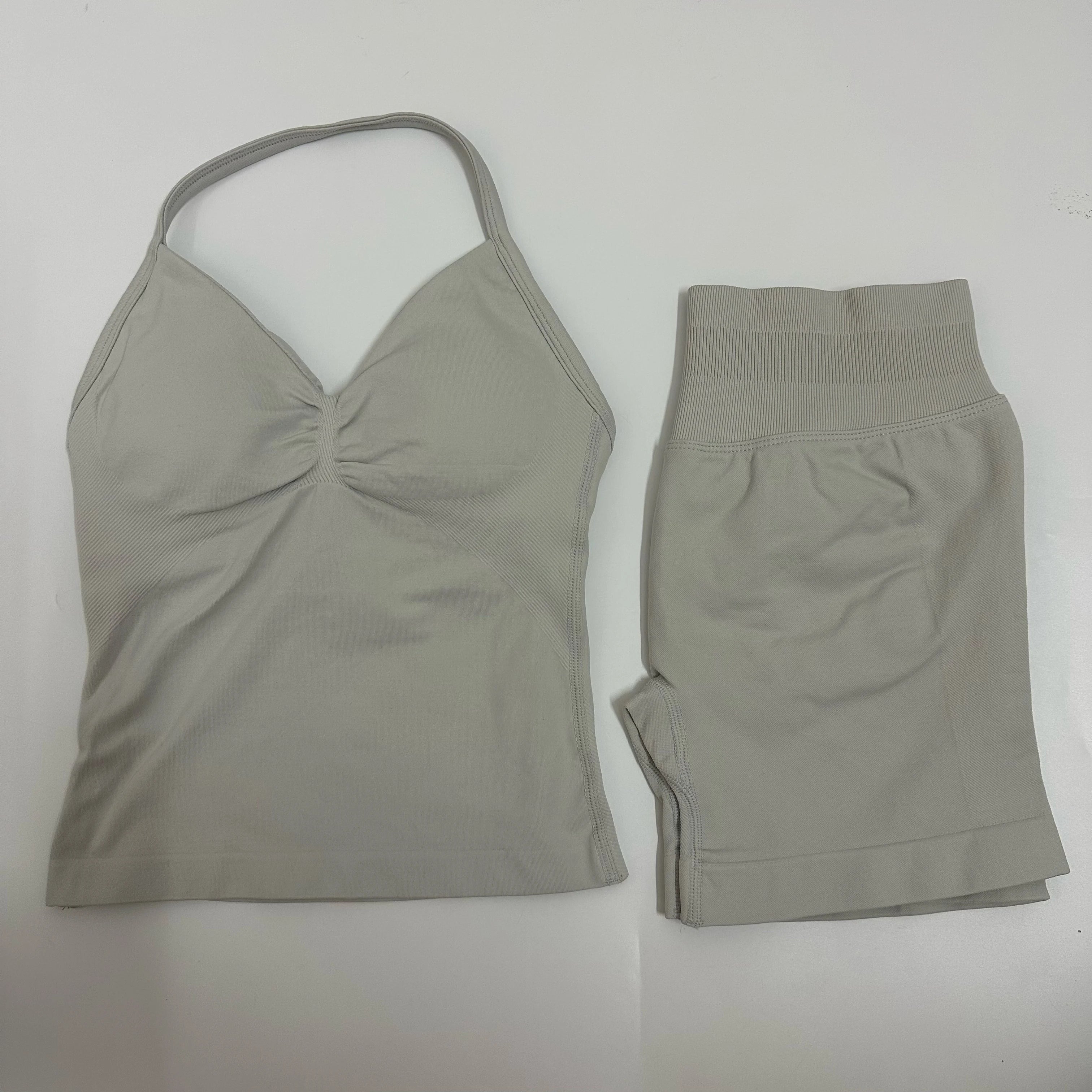 Seamless Yoga Set Women Strappy Tank Top Scrunch Shorts Gym Workout Outfit