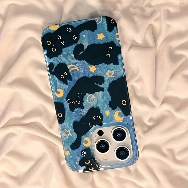 Moon Stars Black Cat Silicone iPhone Case