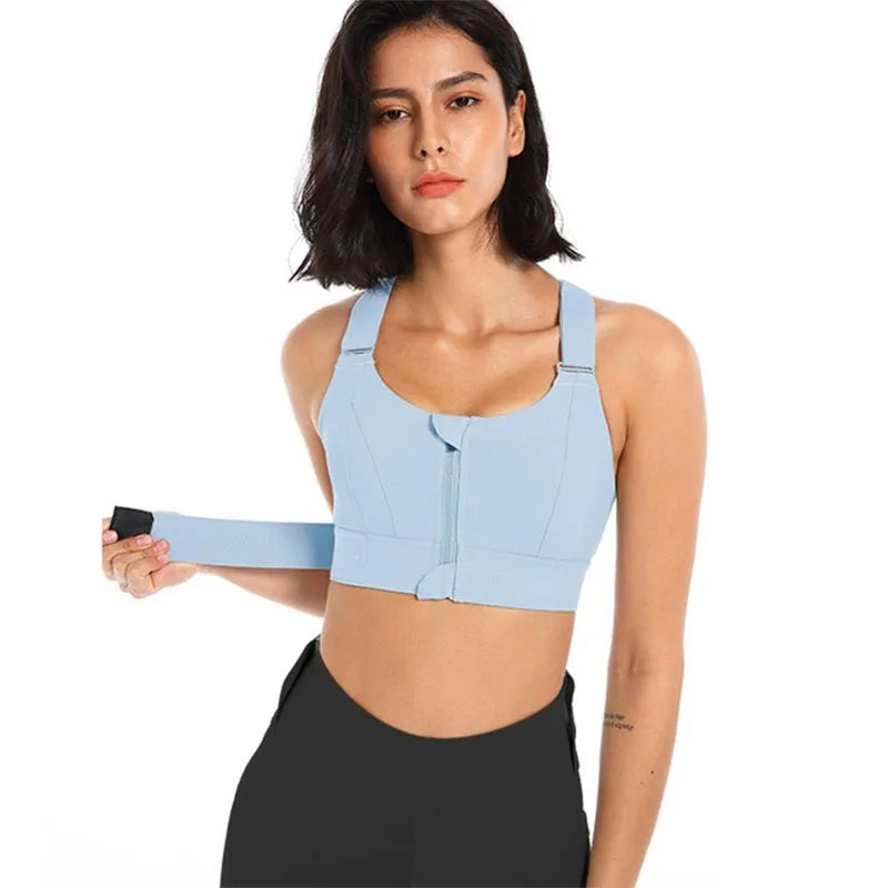Women’s Front Zip Plus Size Sports Bra Adjustable Shockproof Yoga Crop Top
