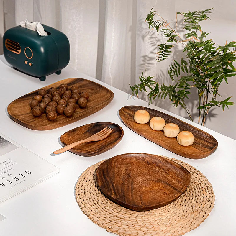Wood Serving Tray Irregular Oval Plate Fruit Sushi Bread Dish Home Decor