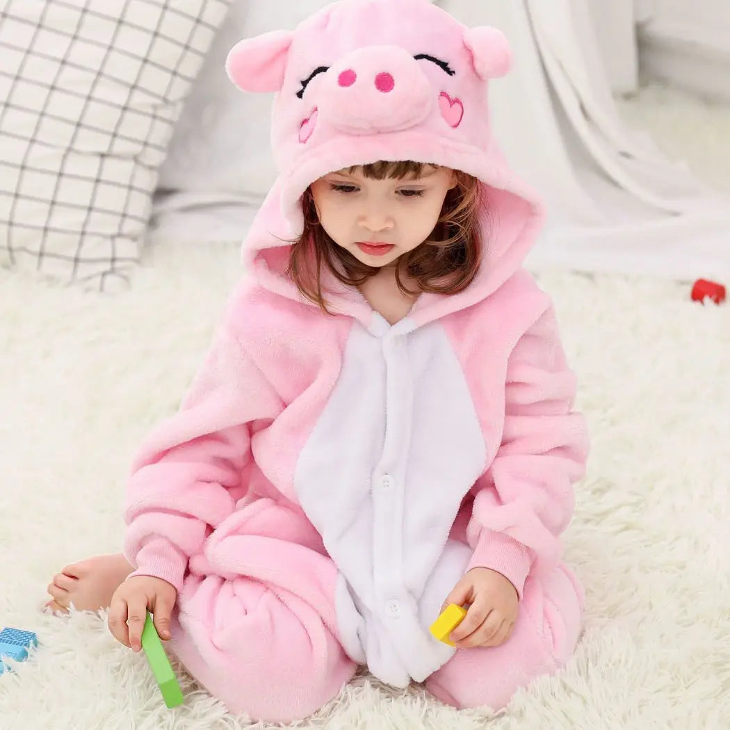 Kids Unicorn Animal Flannel Hooded Onesie Pajamas Warm Sleepwear Costume