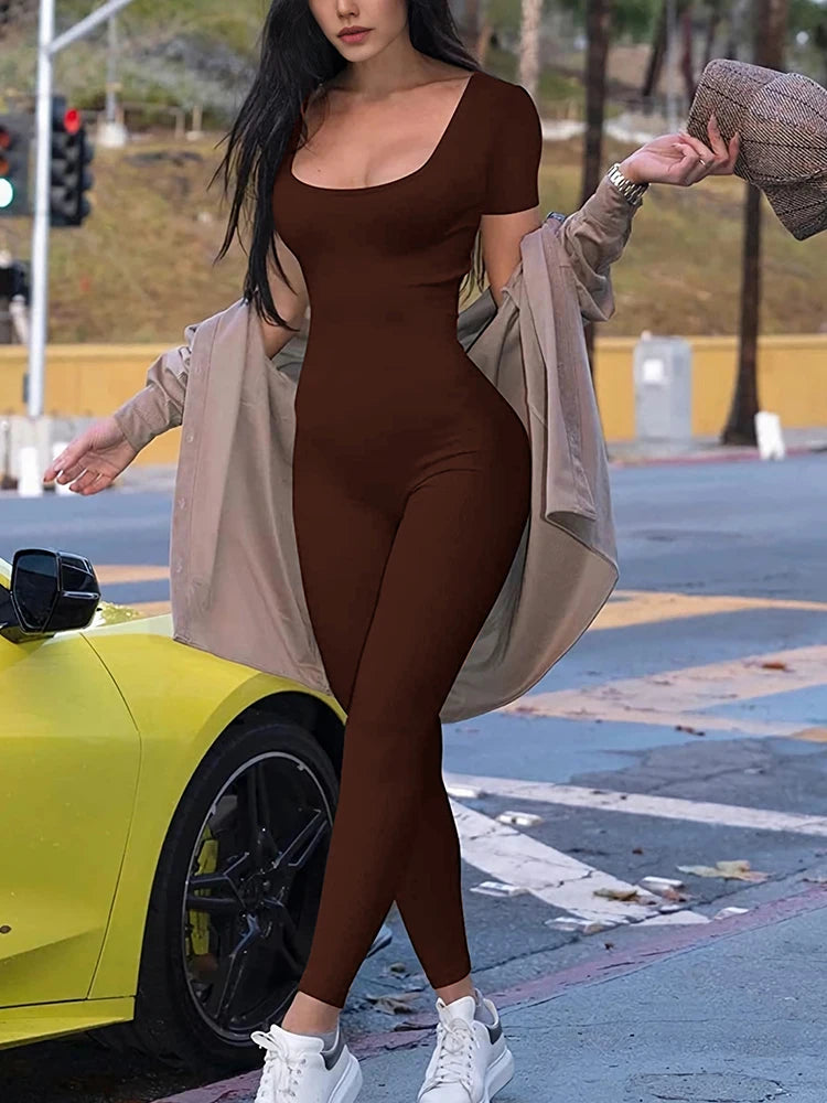 Women Short Sleeve Bodycon Romper Jumpsuit