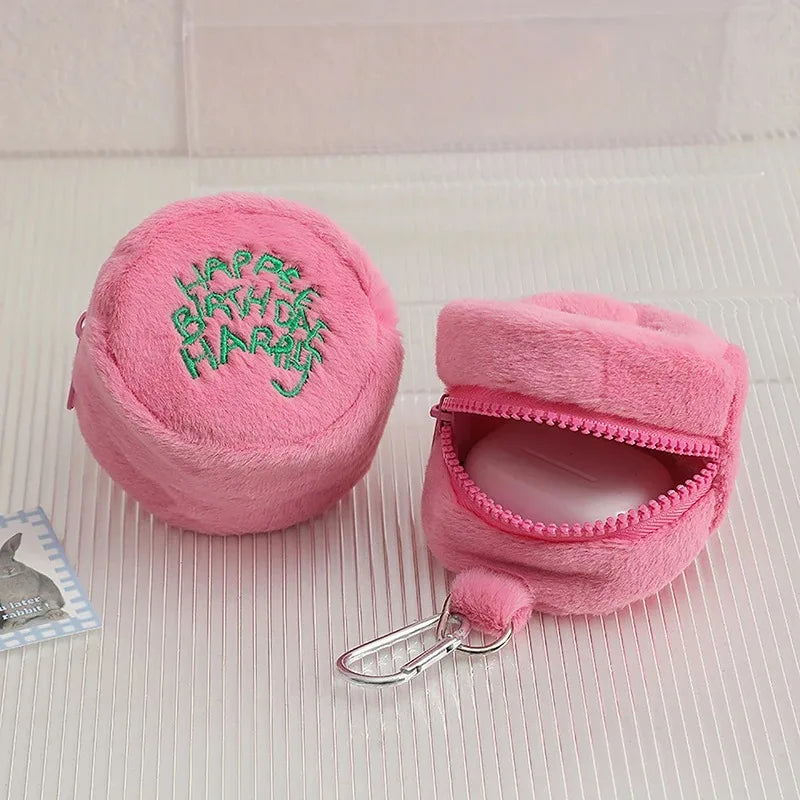 Pink Plush Coin Purse Kawaii Earphone Storage Pouch
