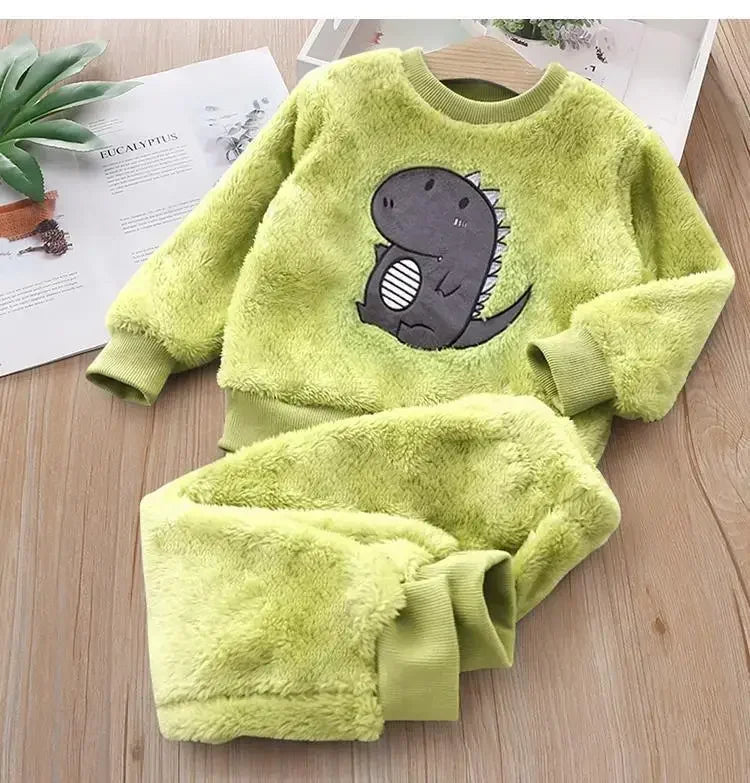 Kids Bear Pajama Set Soft Winter Sleepwear 2PCS Outfit