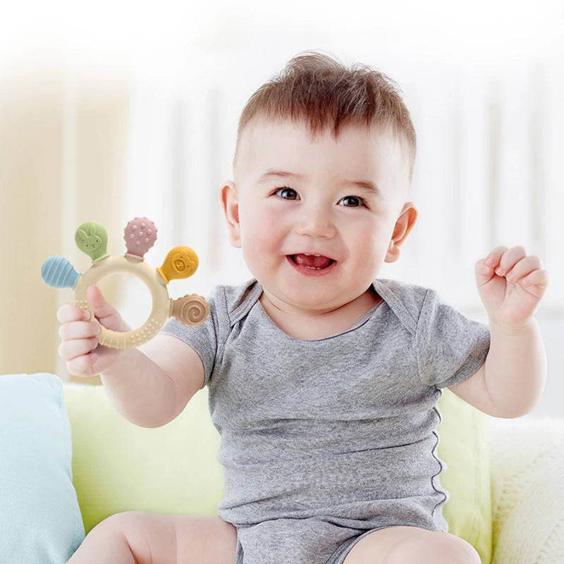 Multicolor Silicone Baby Teether Ring Chew Toy for 0–12 Months Sensory Gum Relief