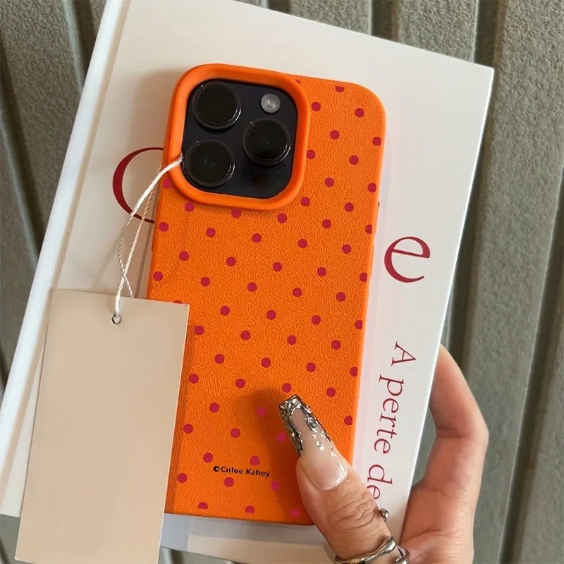 Rose Red Polka Dot Lichee Pattern iPhone Case