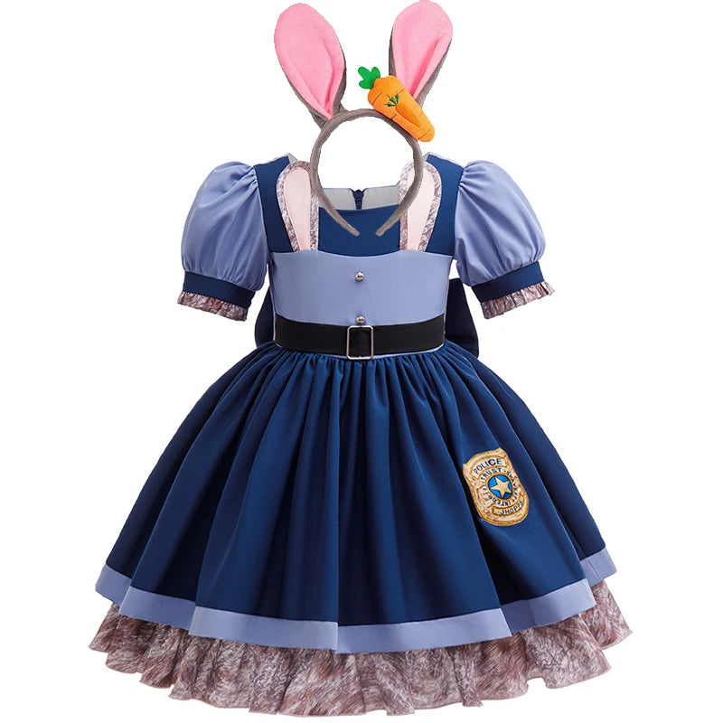 Girls Judy Bunny Police Officer Zootopia Cosplay Costume Dress with Accessories